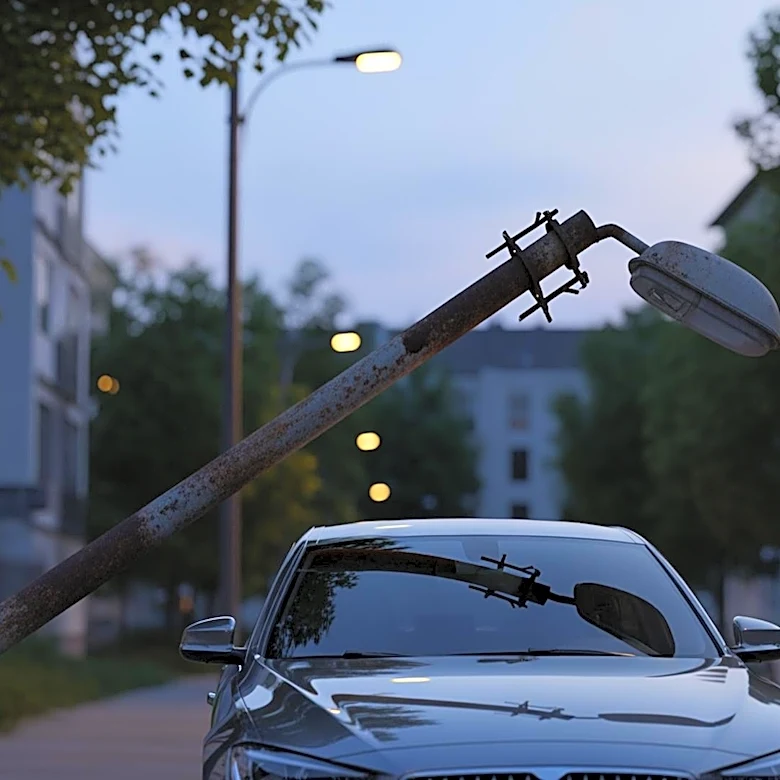 Rusty Light Pole Falls on Car in Bucktown Captured by Ring Camera