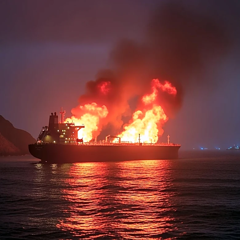 Iranian Tanker Sevda Ablaze Near Jask Following U.S. Navy Strikes