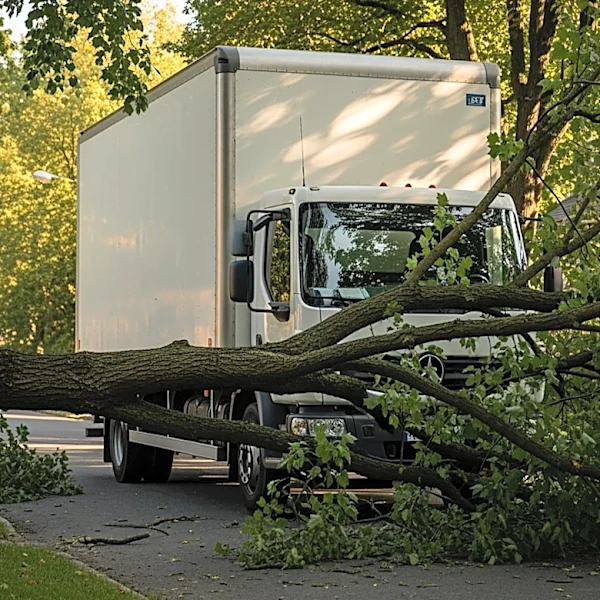 Newark Bakery Truck Crash Leaves Driver Unharmed Despite Tree Obstruction