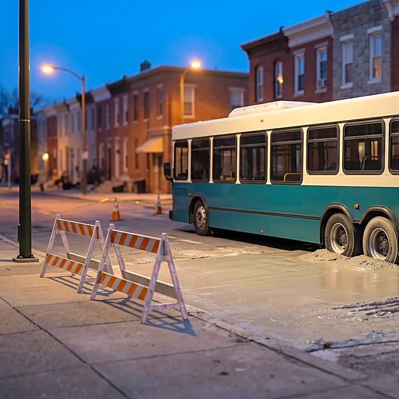 SEPTA Bus Becomes Stuck in Fresh Concrete in South Philadelphia