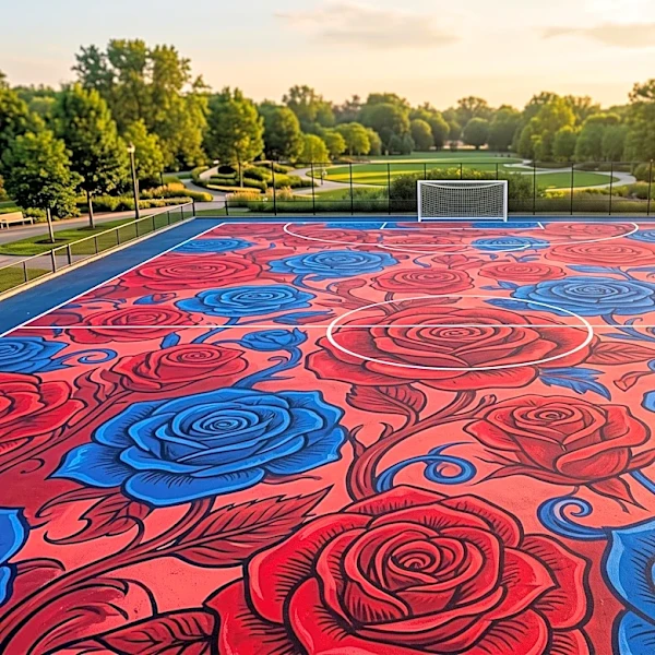 Kentucky Muralist Wylie Caudill Transforms Louisville Sport Court with Rose Art