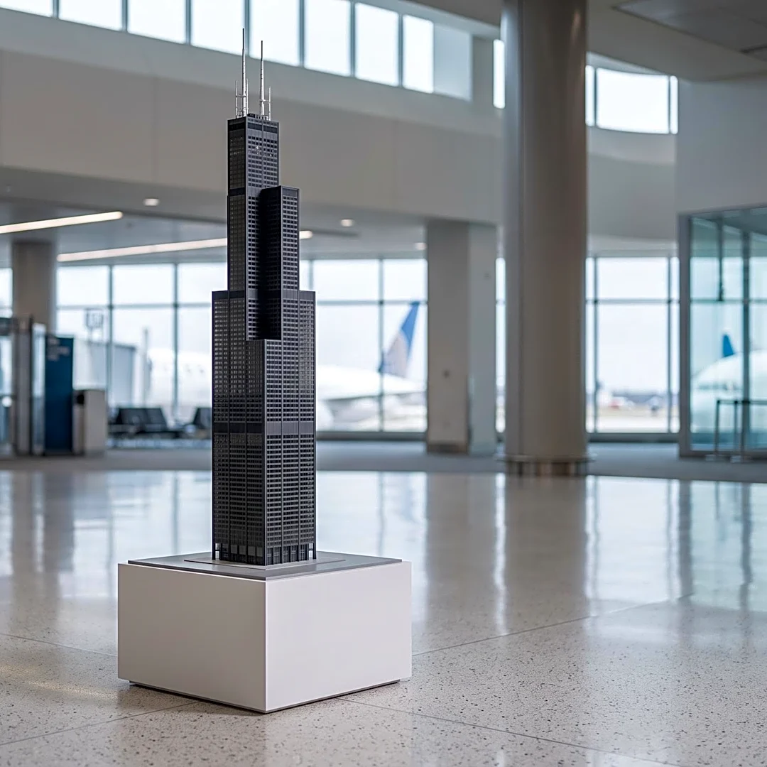 Chicago Architecture Center Displays Iconic Skyscraper Models at O'Hare International Airport