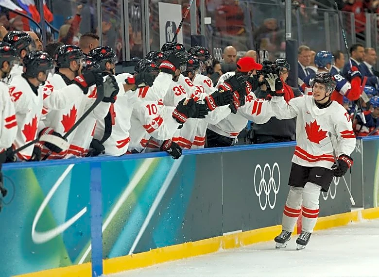 Olympics-Ice hockey-Teen Celebrini makes early statement as Canada open campaign with emphatic win