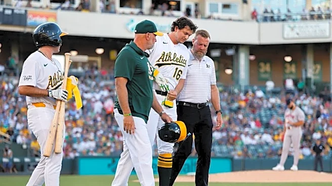 Athletics' Nick Kurtz exits after being hit by pitch vs. Red Sox