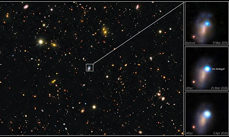 Astronomers watch the whole process as a huge star dies