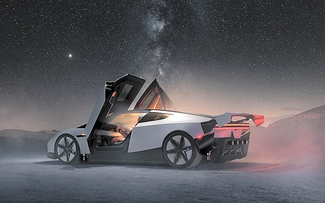 The Flying Tesla Roadster in Photos