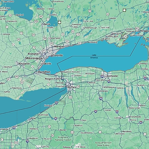 Lake Ontario now called Lake America on Google Maps