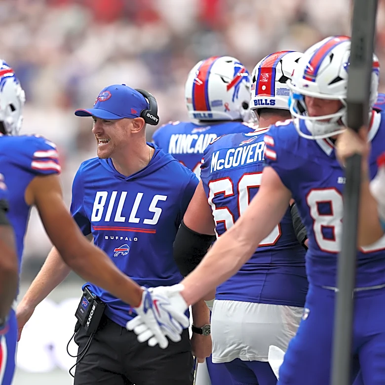 Joe Brady took his shirt off after first Bills win and gave away his game ball