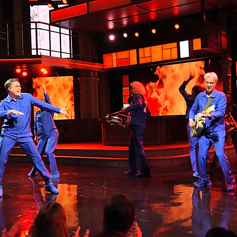 Stephen Colbert Helps David Byrne Burn Down the House on ‘The Late Show’