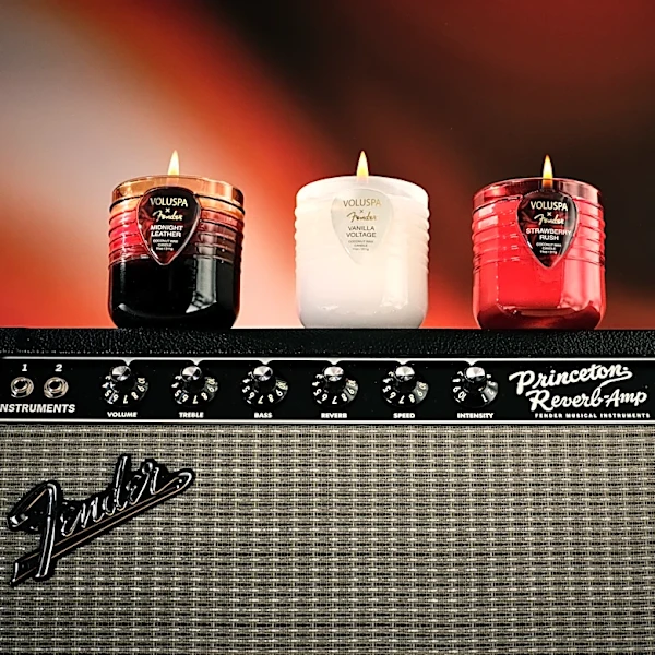 Wick ’N’ Roll: Fender and Voluspa Team Up on a Trio of Guitar-Inspired Candles
