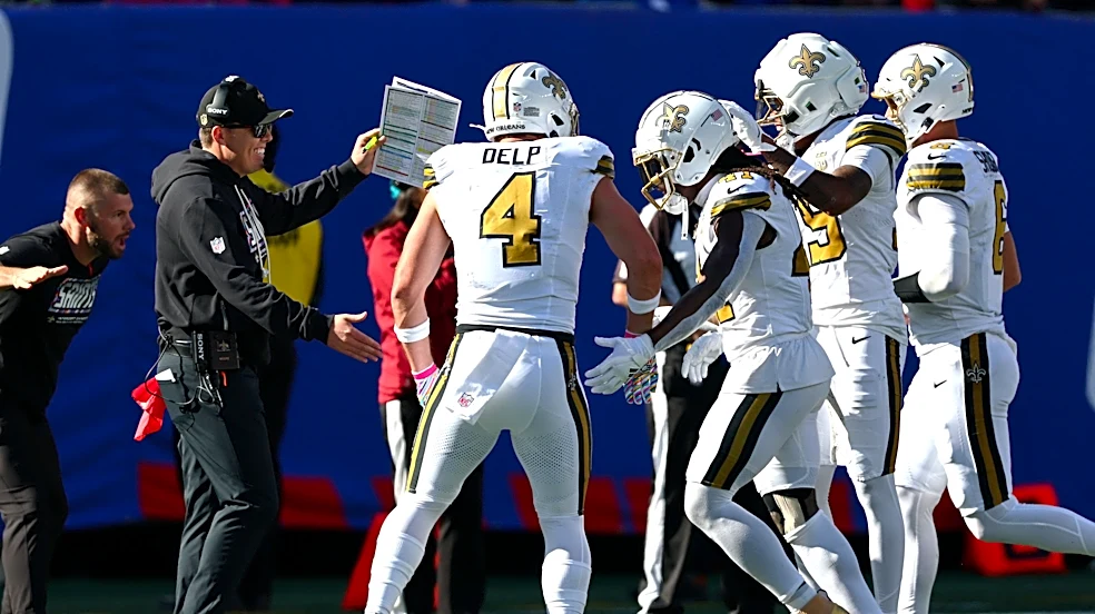 WATCH: Saints HC Kellen Moore issues game balls after beating Giants