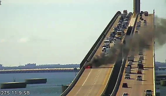 Vehicle fire blocks northbound Sunshine Skyway Bridge traffic