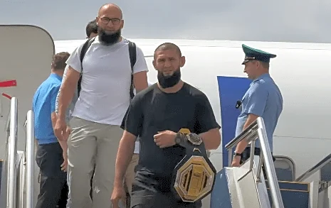 Khamzat Chimaev hands belt to Ramzan Kadyrov in first trip home to Chechnya as UFC champion