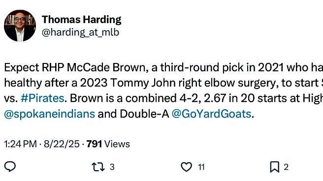 According to reports, Rockies to promote McCade Brown