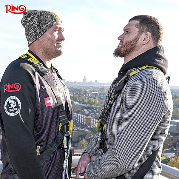 Face off! Tyson Fury stares down, blows a kiss to Arslanbek Makhmudov from top of Tottenham Hotspur Stadium (Video)