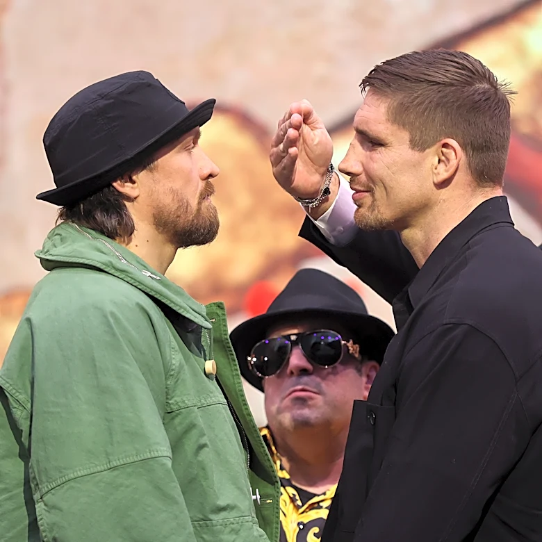Face off! Oleksandr Usyk, Rico Verhoeven refuse to break staredown, Eddie Hearn forced to intervene