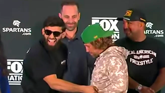 Video: Arman Tsarukyan pinches Uriah Faber’s belly fat, Henry Cejudo jaws Merab Dvalishvili during RAF08 face-offs