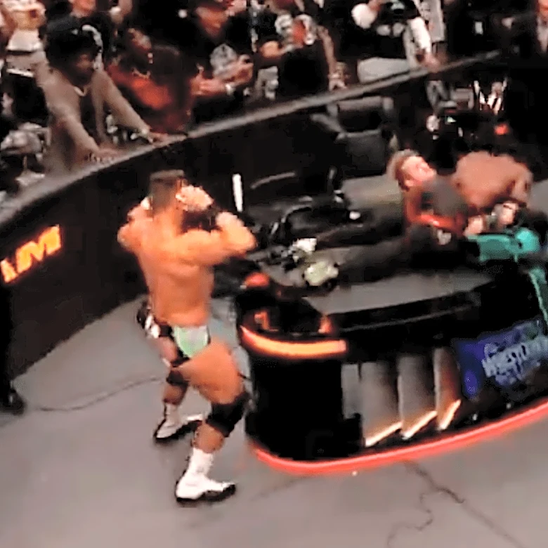 Video: iShowSpeed frog splashes Logan Paul through the announcer’s table at WrestleMania 43