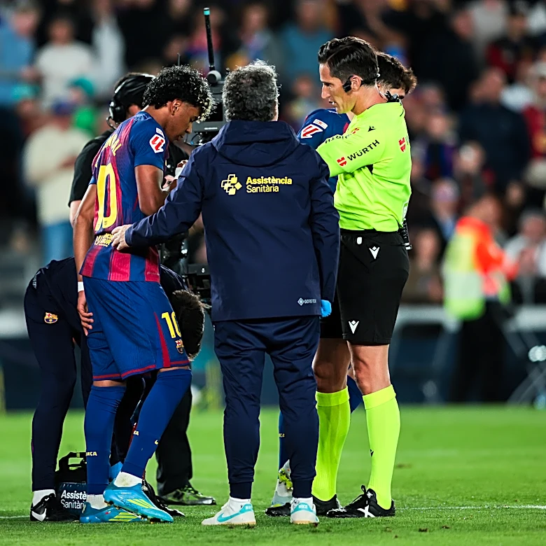 Worrying scenes for Barcelona as Lamine Yamal suffers injury while scoring penalty against Celta