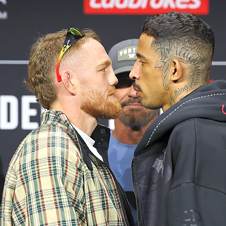Staredowns! Carlos Prates and Jack Della Maddalena go hard during UFC Perth faceoff