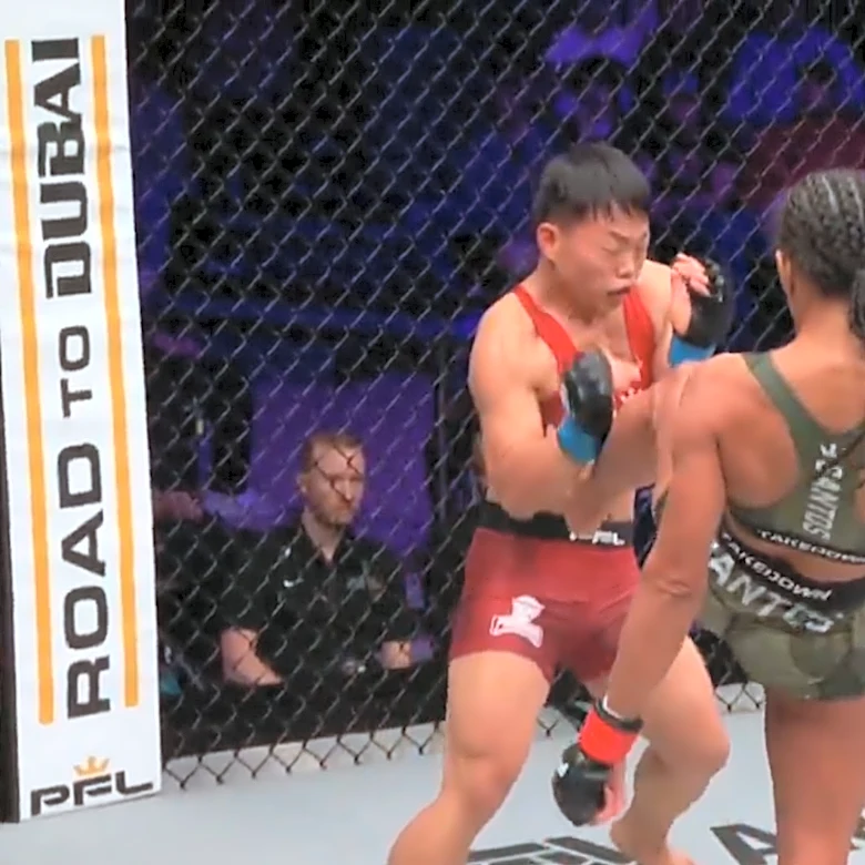 PFL Sioux Falls video: Taila Santos runs through Yan Qihui with brutal body kick knockout
