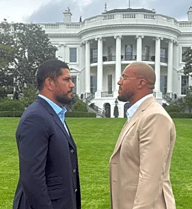 Alex Pereira and Ciryl Gane share first face off on White House lawn
