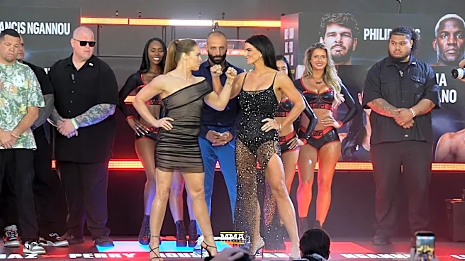 Ronda Rousey, Gina Carano share stoic faceoff, Nate Diaz and Mike Perry all business ahead of fight