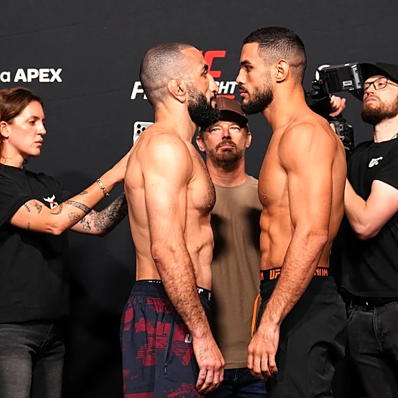 Face off! Belal Muhammad stares down Gabriel Bonfim at UFC Vegas 118 weigh ins (Video)
