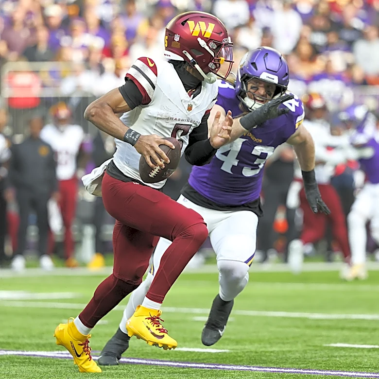 Predict Commanders QB Jayden Daniels’ sacks & rushing yards for 2026