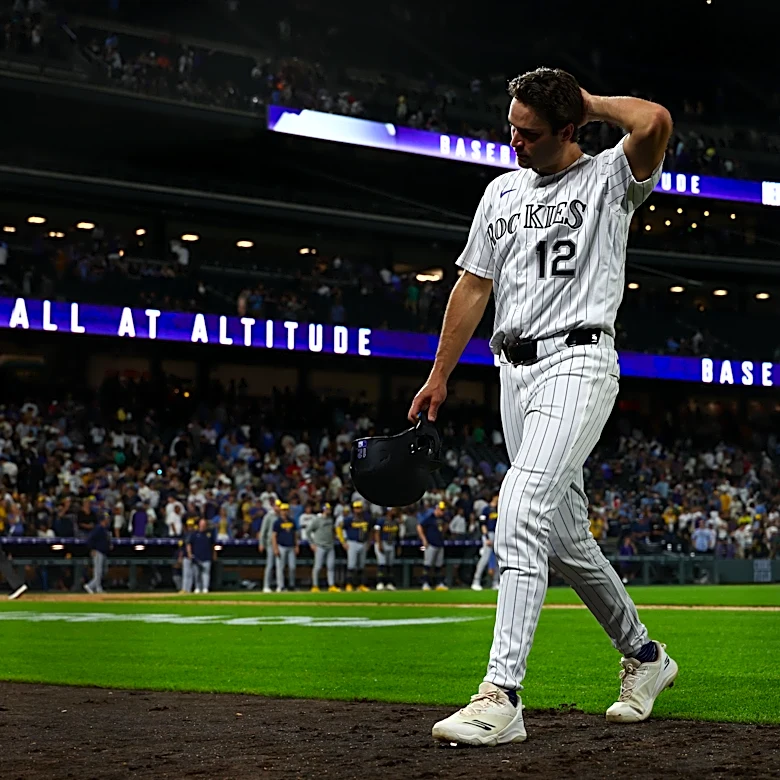 The Rockies hung around but the game got away late in a 7-1 loss to the Brewers