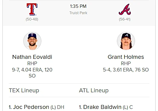 Brewer Hicklen, Dom Smith in lineup for Braves-Rangers finale