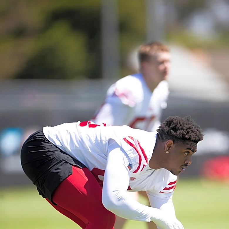 49ers rookie Romello Height leaves practice on a cart with cramps