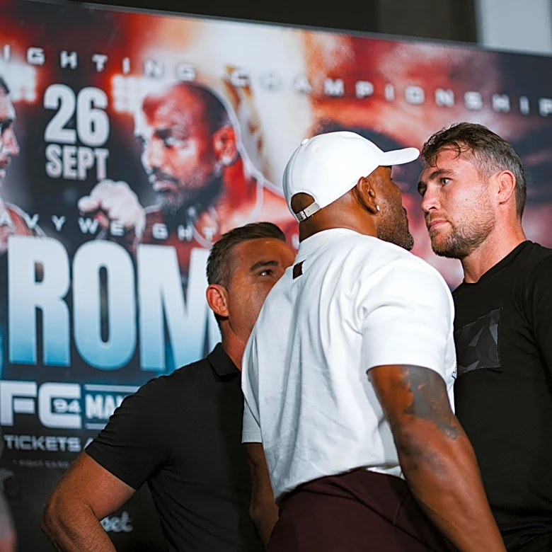Face Off! Darren Till and Yoel Romero stare at each other for three minutes before being ripped apart