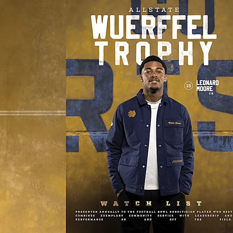 Notre Dame CB Leonard Moore Selected to Allstate Wuerffel Trophy Watch List