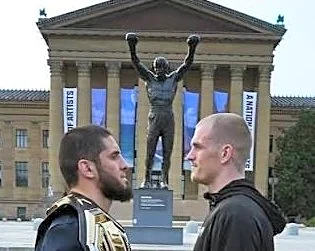 Faceoff! Ian Machado Garry doesn’t quite tower over Islam Makhachev in front of Philly’s Rocky statue