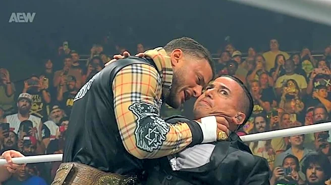 MJF chokes Justin Roberts for not calling him The One True Champion in AEW