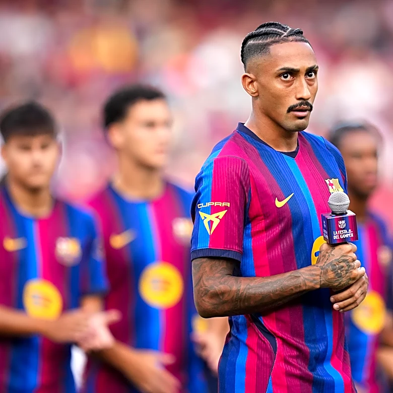 Raphinha makes classy gesture to injured Barcelona star Roony Bardghji in captain’s speech
