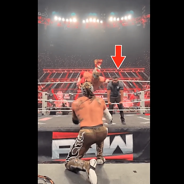 WWE referee makes a smooth assist during crazy Raw dive