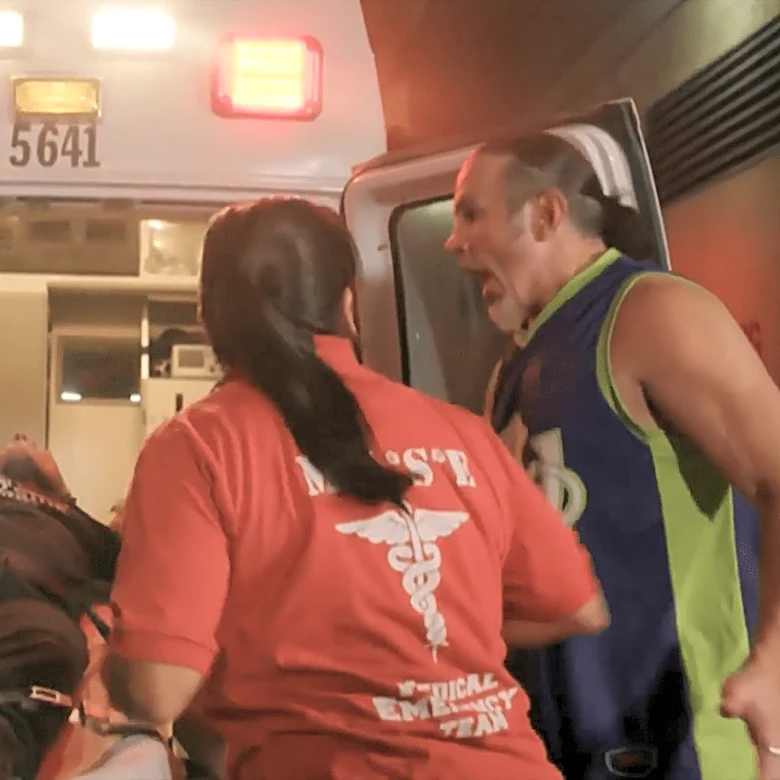 Jeff Hardy loaded into ambulance in TNA