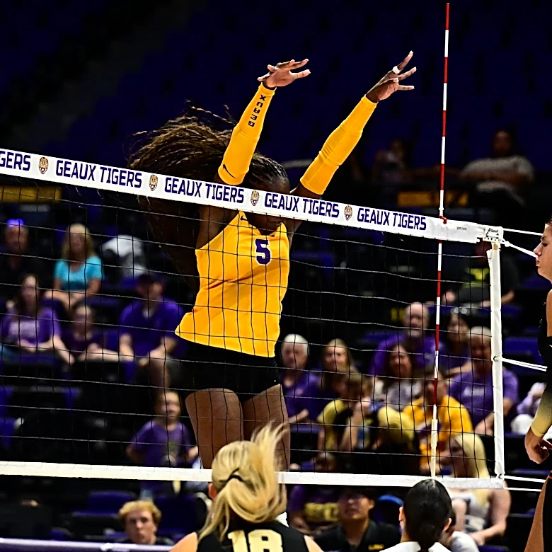 LSU volleyball wins home opener, Robinson sets record