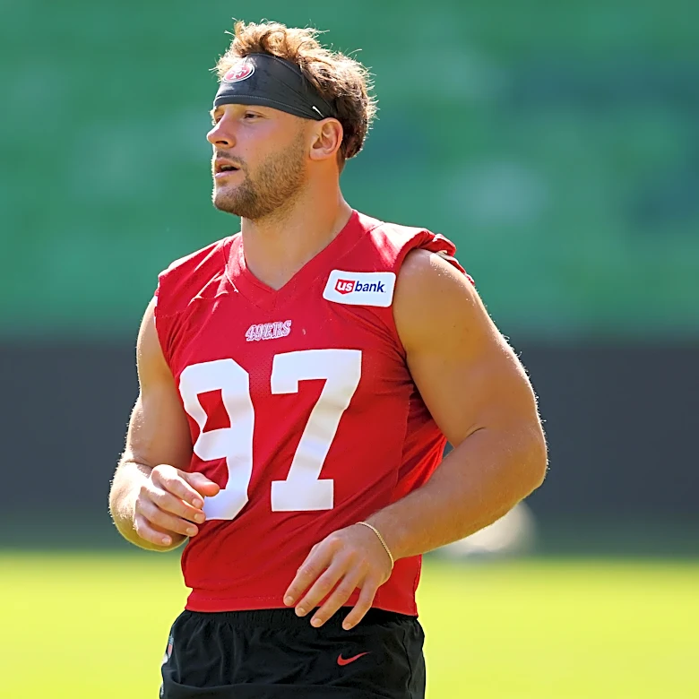 49ers star edge rusher Nick Bosa suffered a calf injury and could miss next week’s game vs. the Broncos