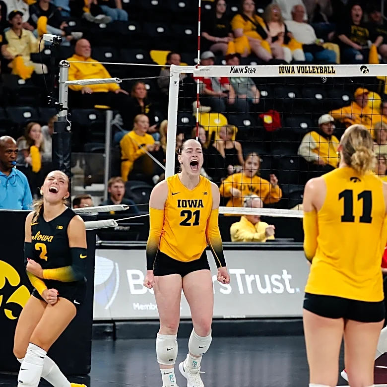 Volleyball Out-Blocks & Out-Aces Iowa, but Hits .145 in a Three-Set Loss