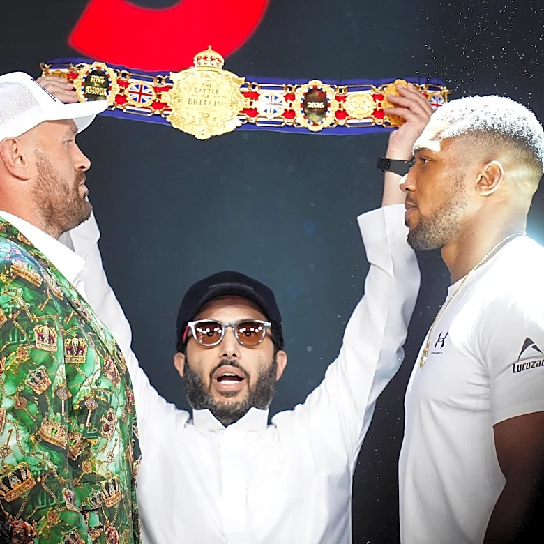 Video: ‘Nervous’ Tyson Fury stares down Anthony Joshua in front of tiny belt at Netflix launch press conference