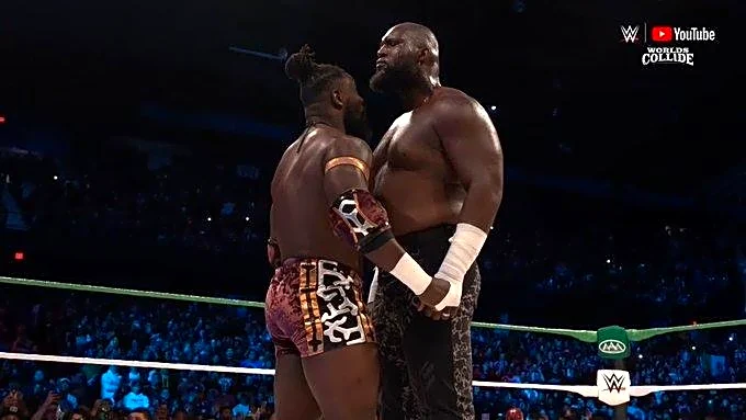 Oba Femi clashes with giant Omos at WWE AAA Worlds Collide