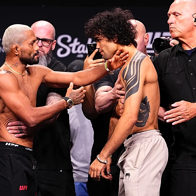Bad blood? Figgy vs. Talbott faceoff nearly turns ugly as former champ throws fake punch | UFC 332 video