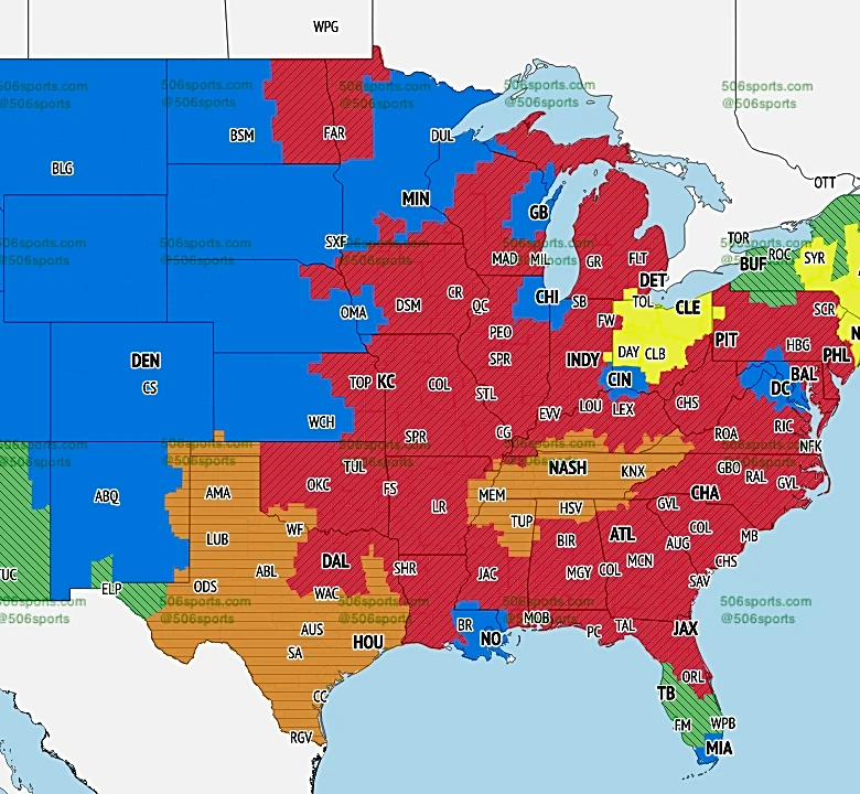 Broncos vs. Chargers TV broadcast map for Week 5