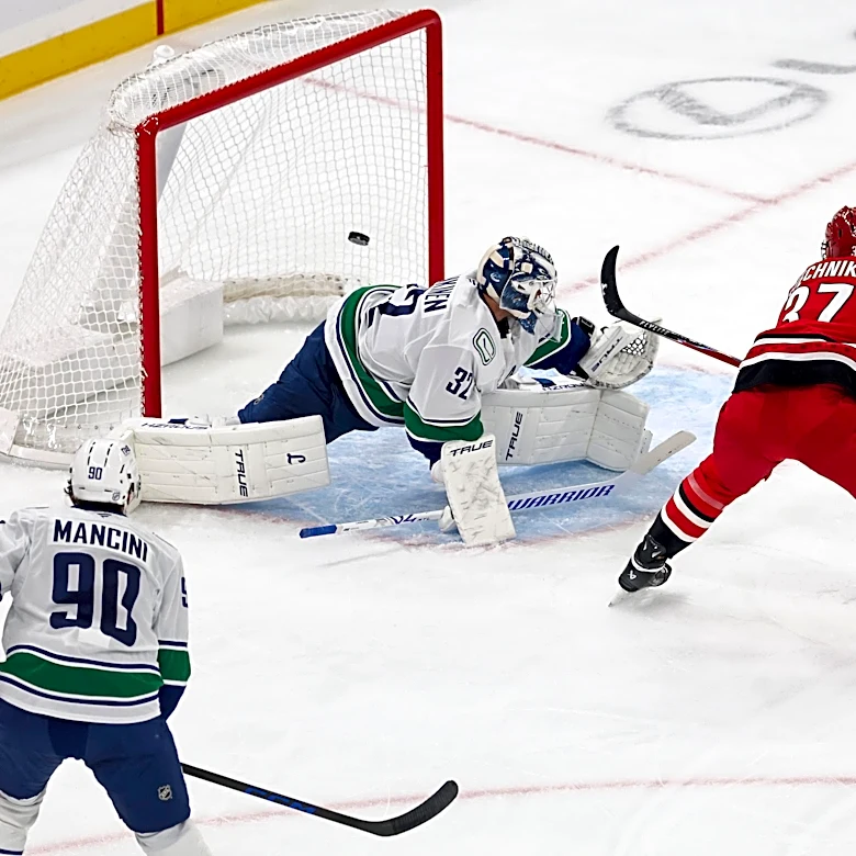 Logan Stankoven nets a Hat Trick as Hurricanes Dominate Canucks 7-2