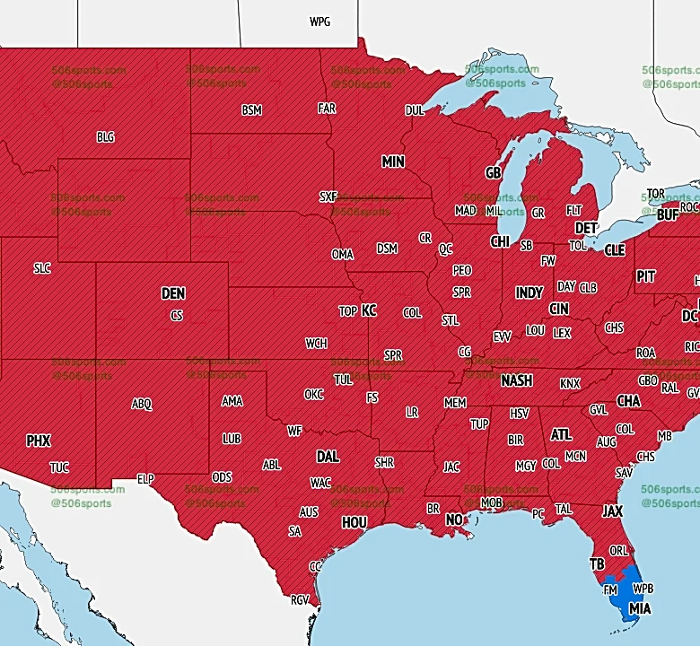 Broncos vs. Chiefs TV broadcast map for Week 8
