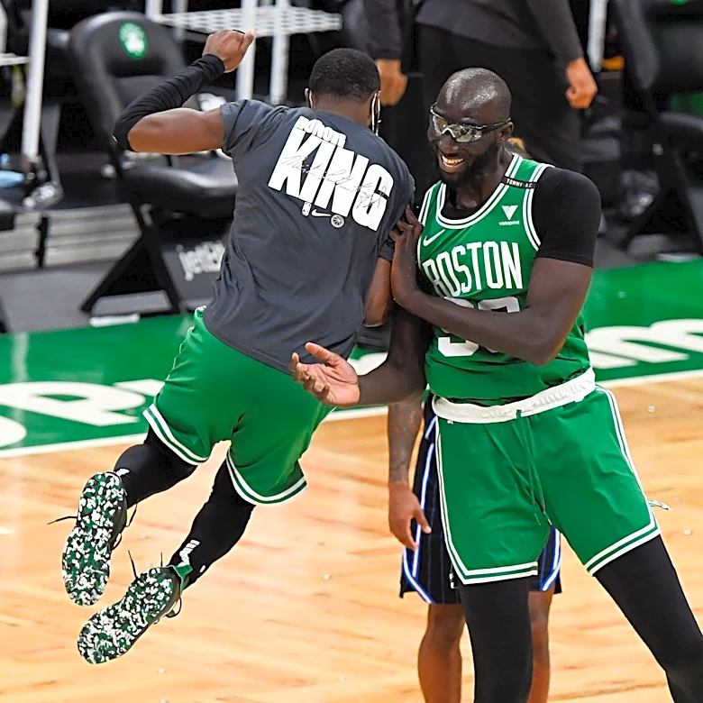 Jaylen Brown reacts to Sixers signing former teammate Tacko Fall