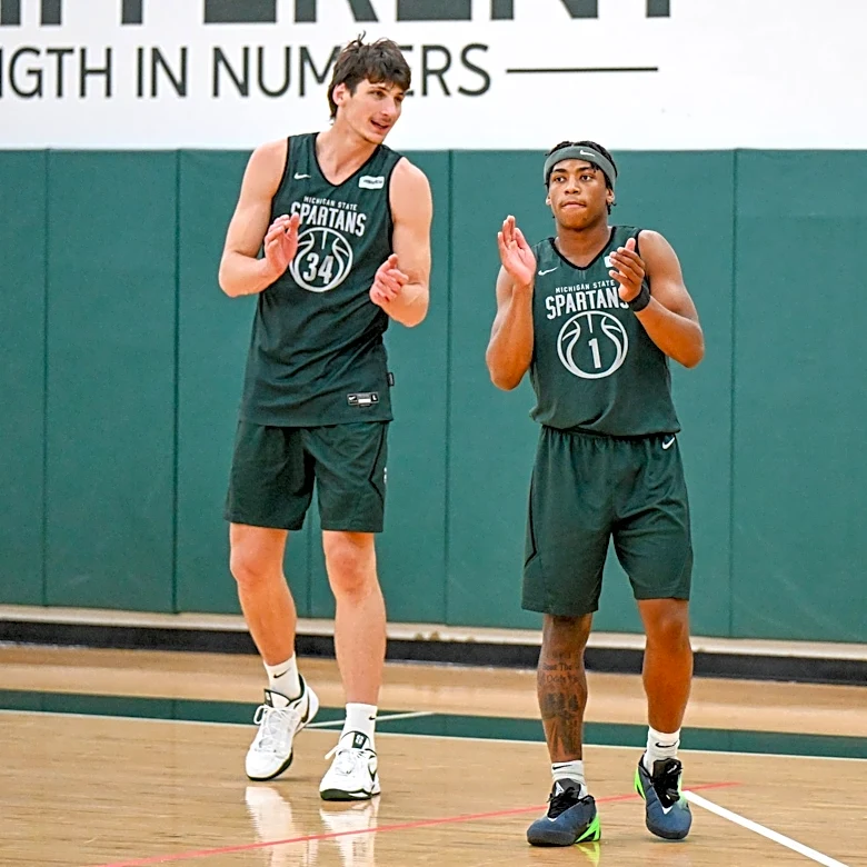Jeremy Fears Jr. addresses the media after Spartans first practice